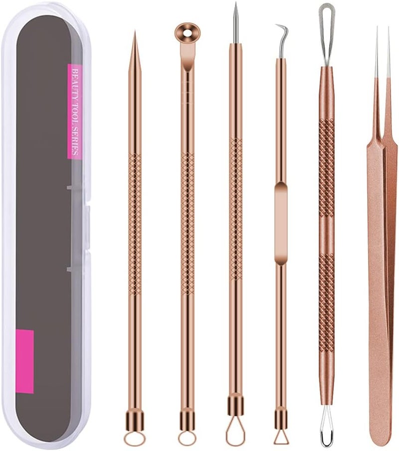 BLAAROOM Pimple Popper Tool Kit, 6 Pcs Blackhead Remover Acne Needle Tools Set Removing Treatment Comedone Whitehead Popping Zit for Nose Face Skin Blemish Extractor Tool - Rose Gold - Image 1